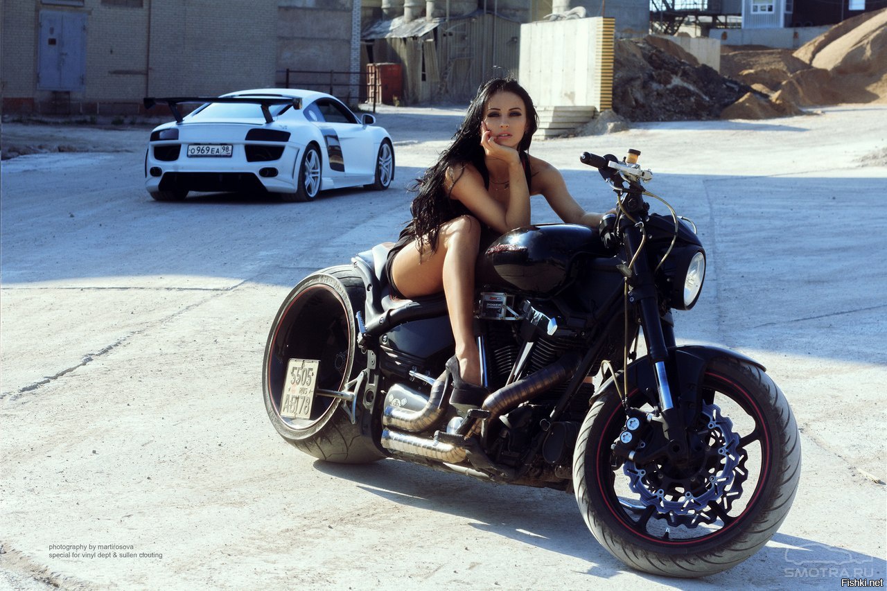Sexy model Brunettes on a motorcycle in Dnepr