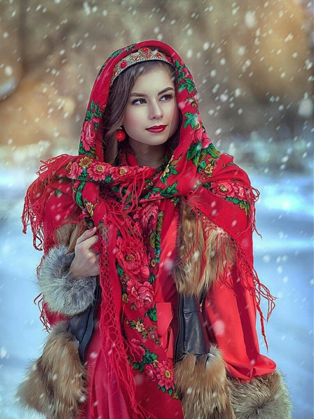 Beautiful girl Women in Slavic costumes in Dnepr